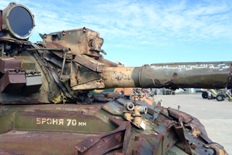 Средний танк Т-55МВ. Экспозиция, посвящённая локальному конфликту в Сирии, парк «Патриот»